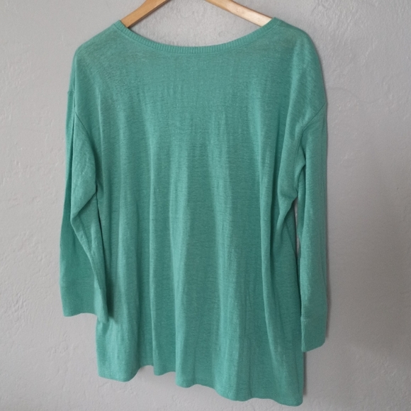 Eileen Fisher 100% Organic Linen Scoop Neck Pocket Sweater In Seafoam L - Picture 4 of 13